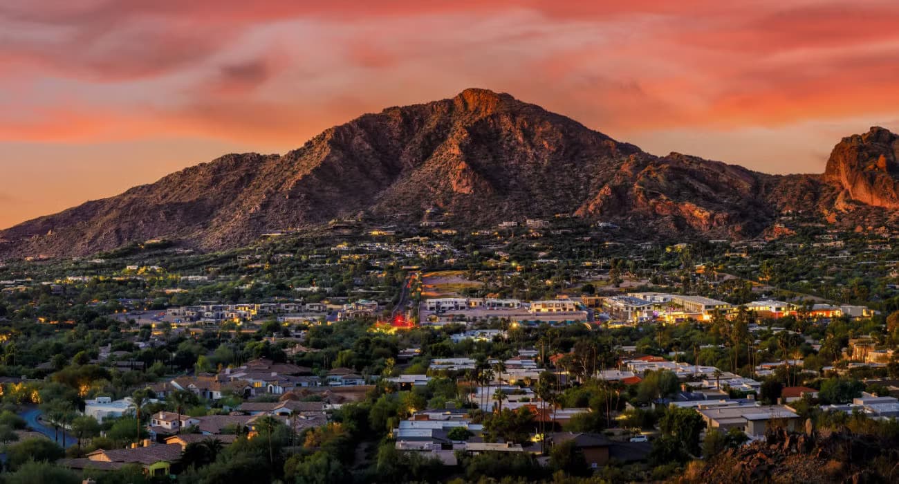 Camelback Mountain at sunset over Paradise Valley