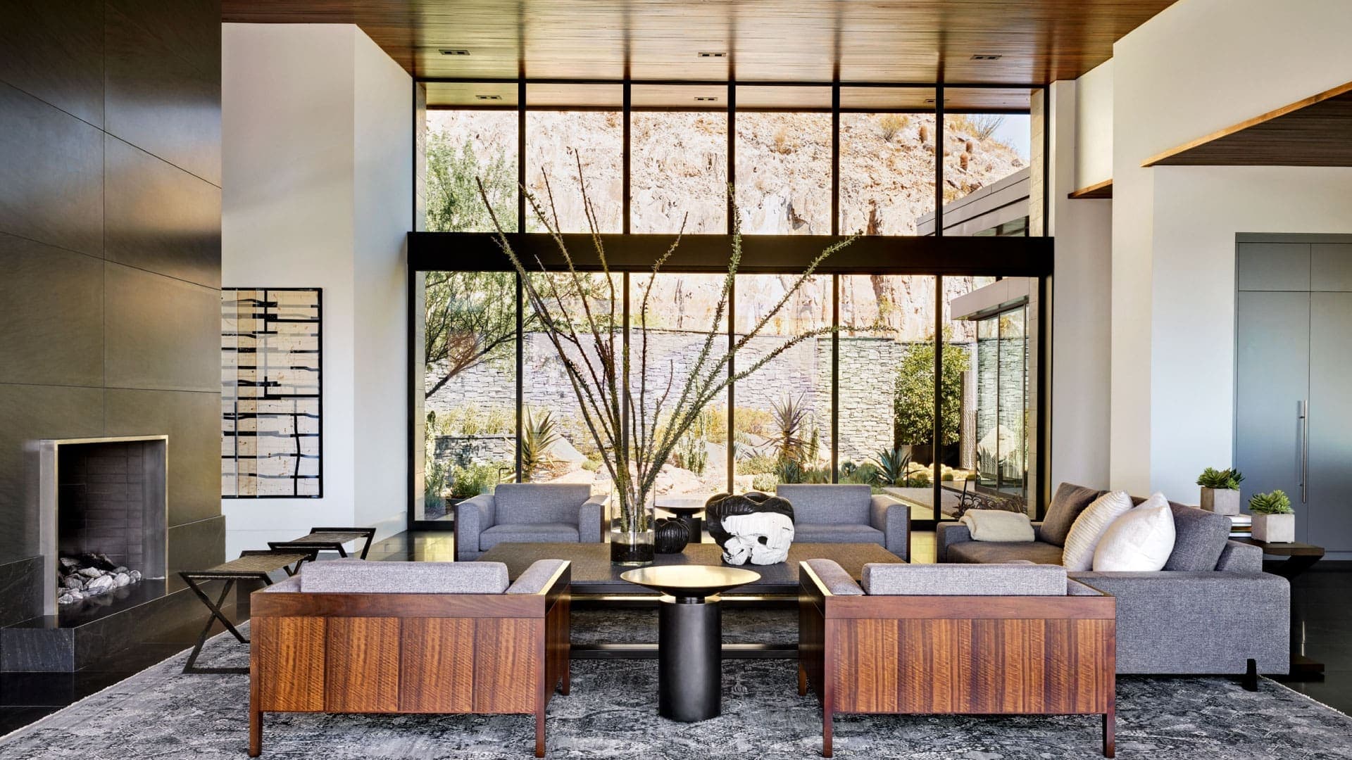 Desert modern home interior with open living space