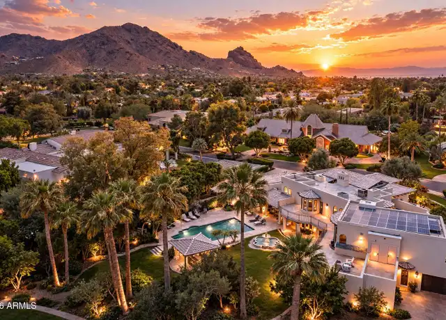 Aerial view of Camelback neighborhood at sunset